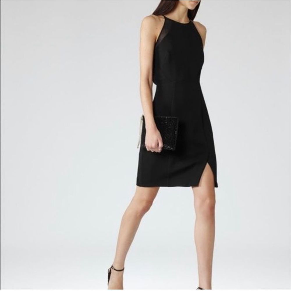 Reiss black cavella sleeveless sheer panels sheath dress